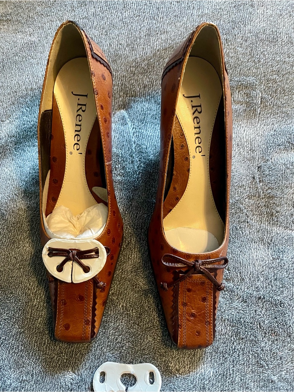 J.Renee Vintage Brown Ostrich-Effect Bow Accent Pumps